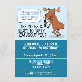 Lustiges betrunkenes Tanzen-Elch-Geburtstags-Party Einladung