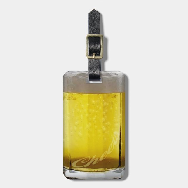 Lustiges Bier-Glas personalisiert Gepäckanhänger (Vorderseite vertikal)