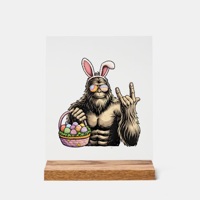 Lustiges Bigfoot-Ostereier-Felsen Sasquatch Ostert Acrylschild (Vorderseite)