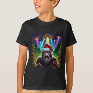 Lustiges Bigfoot-Selfie mit Alien-Ufo-Weihnachtsra T-Shirt