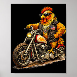 Lustiges Biker-Hahn-Design Cool Chicken Motorrad Poster