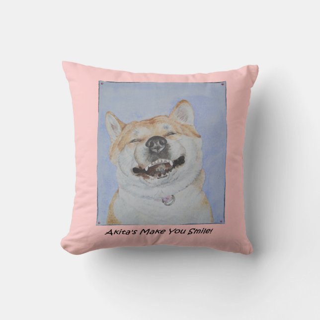 lustiges Bild von Akita Hund pink Kissen (Vorderseite)