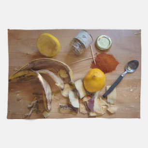 lustiges Bild von Kochzutaten zum Abendessen Geschirrtuch