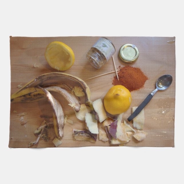 lustiges Bild von Kochzutaten zum Abendessen Geschirrtuch (Horizontal)