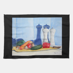 lustiges Bild von Vegatables auf der Tafel Geschirrtuch