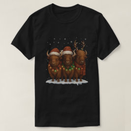 Lustiges Bison-Weihnachtstrio – Weihnachtsmannmütz T-Shirt