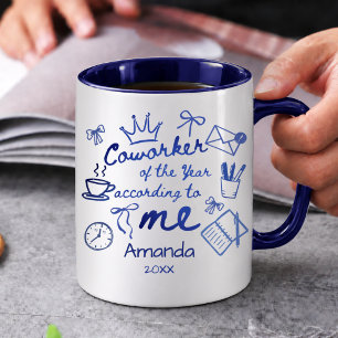 Lustiges blaues Hand gezeichnetes Doodle-Kollegen- Tasse