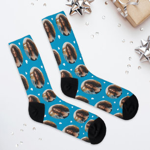 Lustiges blaues individuelles Herzfoto Freundin Socken