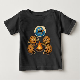 Lustiges blaues Monster isst Cookies Lagerfeuerges Baby T-shirt