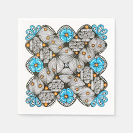 Lustiges blaues und oranges geometrisches Doodle Serviette