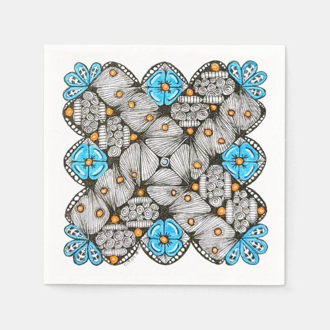 Lustiges blaues und oranges geometrisches Doodle Serviette (Vorderseite)
