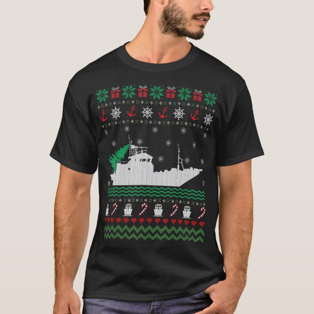 Lustiges Boot hässlicher Weihnachtspullover für Fi T-Shirt (Vorderseite)