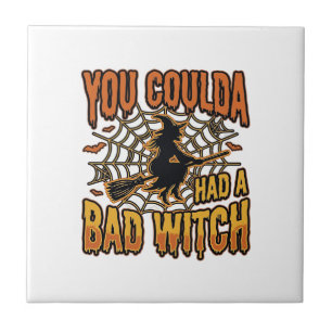 Lustiges Böse Hexe Halloween Vintage Gravur Design Fliese