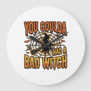 Lustiges Böse Hexe Halloween Vintage Gravur Design Große Wanduhr