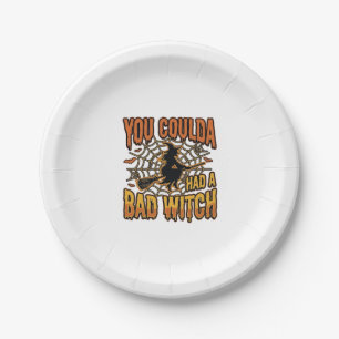 Lustiges Böse Hexe Halloween Vintage Gravur Design Pappteller