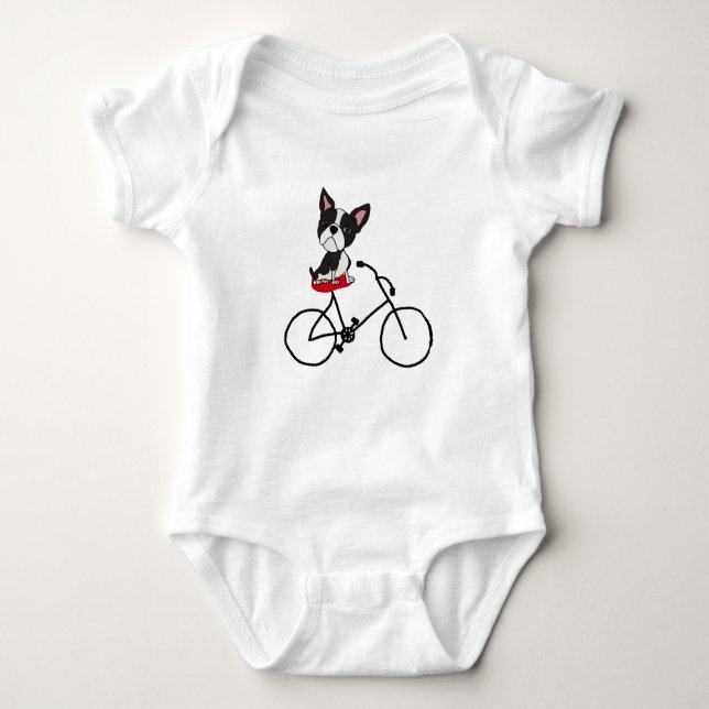Lustiges Boston-Terrier Reitfahrrad Baby Strampler (Vorderseite)