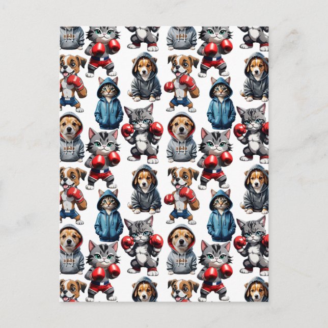 Lustiges Boxen Katze Hund Muster Design  Postkarte (Vorderseite)