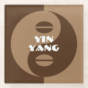 Lustiges braunes Yin Yang Kaffeebohnen-Logo indivi Glasuntersetzer