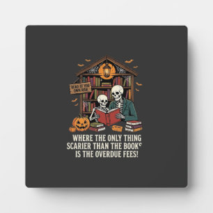 Lustiges Buchliebhaber Halloween-Skelett-Bibliothe Fotoplatte