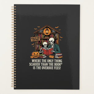 Lustiges Buchliebhaber Halloween-Skelett-Bibliothe Planer