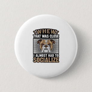 Lustiges Bulldogge Sozialisieren Vintage Vektor Sh Button