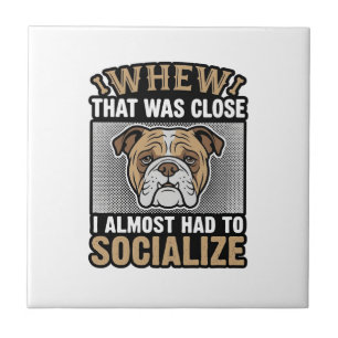 Lustiges Bulldogge Sozialisieren Vintage Vektor Sh Fliese