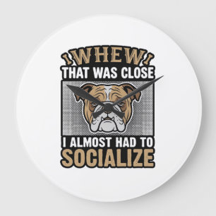Lustiges Bulldogge Sozialisieren Vintage-Vektor-Sh Große Wanduhr