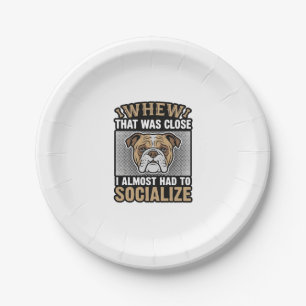 Lustiges Bulldogge Sozialisieren Vintage-Vektor-Sh Pappteller