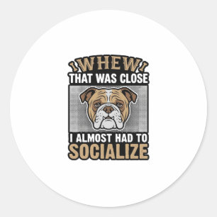 Lustiges Bulldogge Sozialisieren Vintage-Vektor-Sh Runder Aufkleber