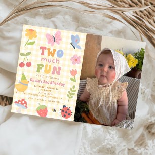 Lustiges buntes Gingham Mädchen 2. Geburtstagsfoto Einladung