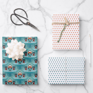 Lustiges buntes winterliches angezogenes Pinguin-M Geschenkpapier Set