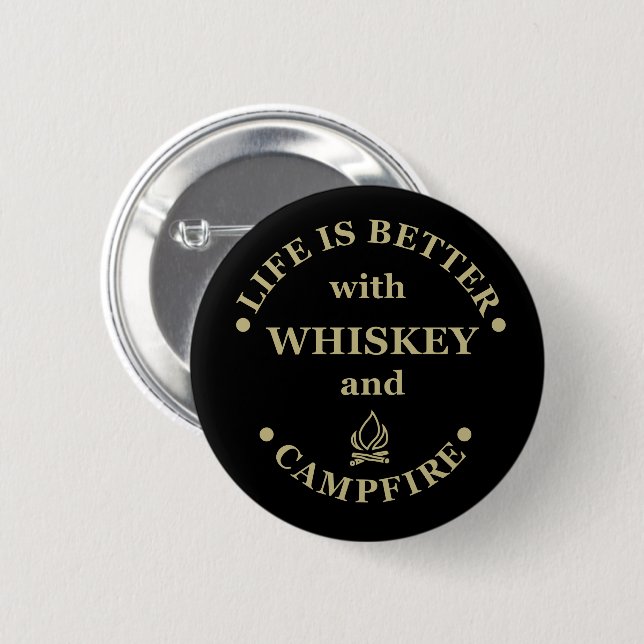 lustiges Camping und Whiskey-Sprichwort Button (Vorne & Hinten)