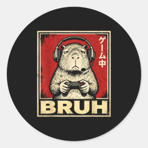 Lustiges Capybara-Gamer-Bruh-Grafik-T-Shirt Männer Runder Aufkleber