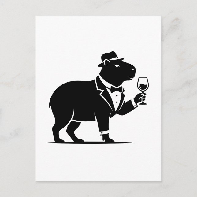 Lustiges Capybara-Weinglas Minimalist Modern Postkarte (Vorderseite)