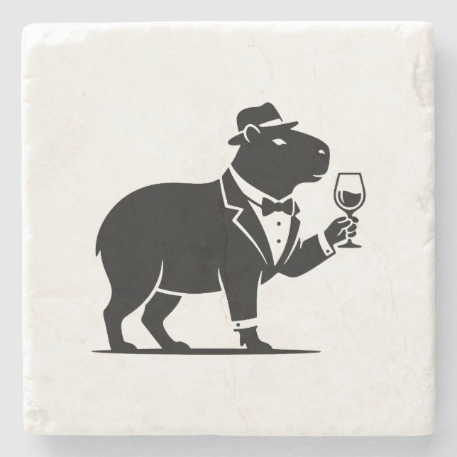 Lustiges Capybara-Weinglas Minimalist Modern Steinuntersetzer (Vorderseite)