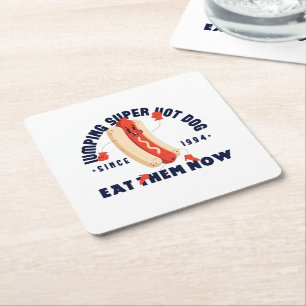 Lustiges Cartoon-Hot-Dog-Kunst-Grafik-T-Shirt Seit Rechteckiger Pappuntersetzer