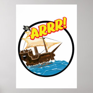 Lustiges Cartoon-Piratenboot  Poster