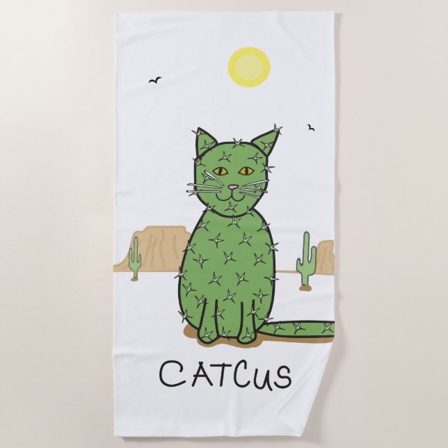 Lustiges "Catcus" Kaktus-Zeichnen Strandtuch (Vorderseite)