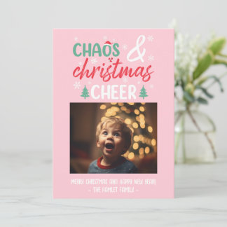 Lustiges Chaos und Weihnachtsstimmung Rosa Feiertagskarte