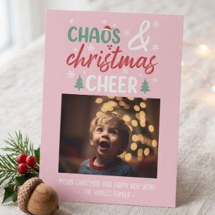 Lustiges Chaos und Weihnachtsstimmung Rosa Feiertagskarte