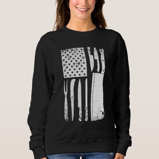 Lustiges Chef-Messer mit amerikanischem Flaggen-De Sweatshirt (Vorderseite)