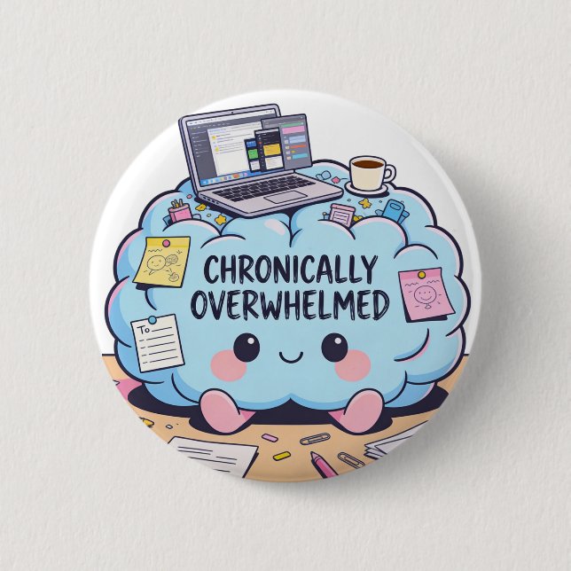 Lustiges chronisch überfordertes Kawaii-Gehirn Button (Vorderseite)
