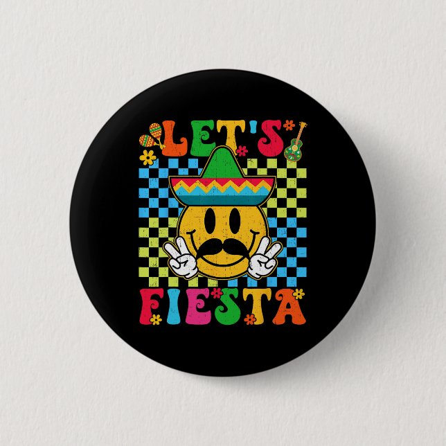 Lustiges Cinco De Mayo Kariertes Lasst uns Fiesta  Button (Vorderseite)