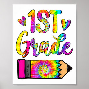 Lustiges Ck Zur Schule 1. Klasse Lehrer Tie Dye  Poster