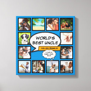 Lustiges Comic- Buch mit blauem Foto-Collage Onkel Leinwanddruck
