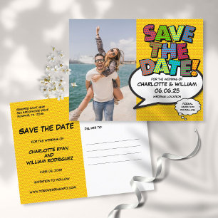 Lustiges Comic-Heft-Save-the-Date-Foto Ankündigungspostkarte