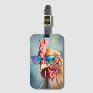 Lustiges Cooles Huhn Mit Sonnenbrille Aquarell Gepäckanhänger