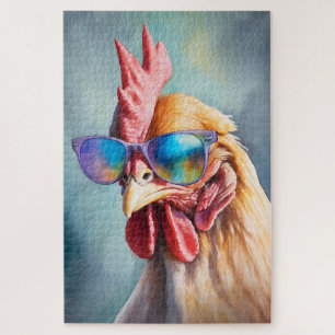 Lustiges Cooles Huhn Mit Sonnenbrille Wasserfarbe Puzzle