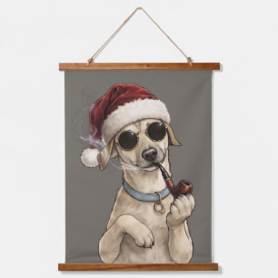Lustiges Cooles Hund Lustiges Neujahrsdesign Wandteppich Mit Holzrahmen