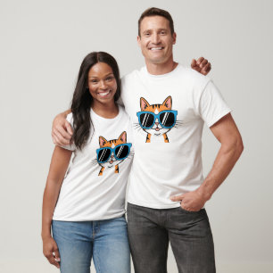 Lustiges Cooles Katzenträger-Sonnenbrillen-Cartoon T-Shirt